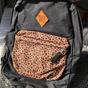YEA.NICE Black Backpack with Cheetah Pocket 🎒